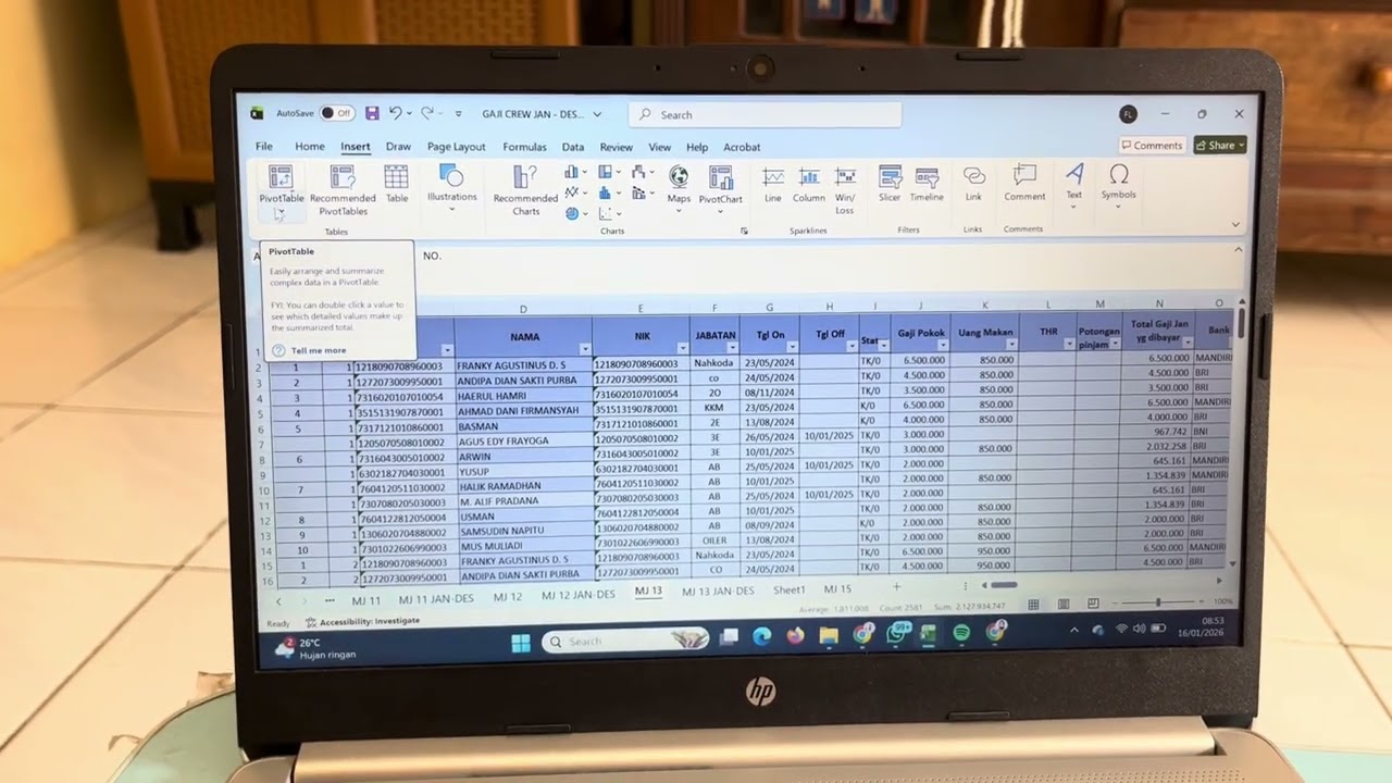 Contoh Copy Data Gaji