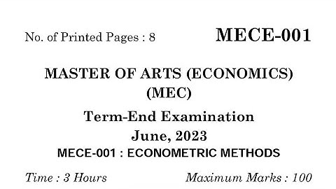 June, 2023 MECE-001 : ECONOMETRIC METHODS #delhi #ignou #study #previousyearquestions #competition