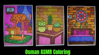 4 Coloring Page Together | Hanging Lanterns| Dreamcatcher | Potted Succulents | Cat Tower Coloring