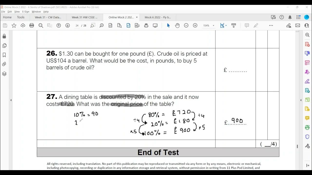 Finding The Original Amount After A Percentage Decrease