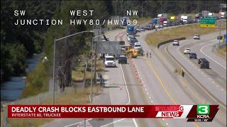 Traffic delays on I-80 after a fatal big rig crash in the Sierra