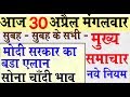 Today Breaking News ! आज 30 अप्रैल 2019 के मुख्य समाचार 23 बड़ी खबरें PM Modi news, Gold Price