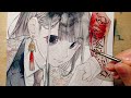 【透明水彩】1.2倍速●イラストメイキング【勅令封印・朱】●Watercolor Painting