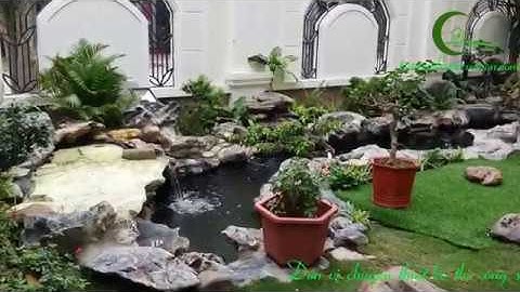 Thác nước sân vườn hồ koi đẹp