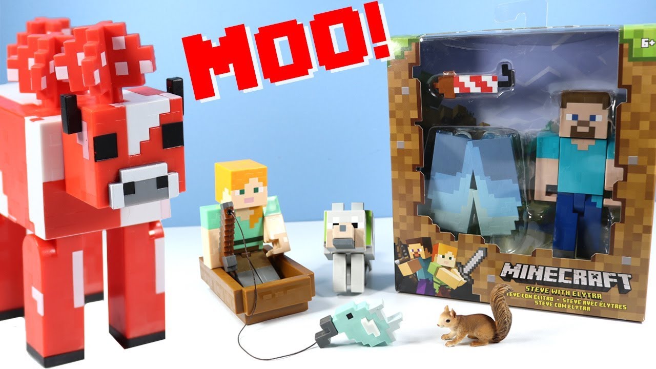 Minecraft Survival Mode Toys Hay-Eating Mooshroom & Fishing Boat