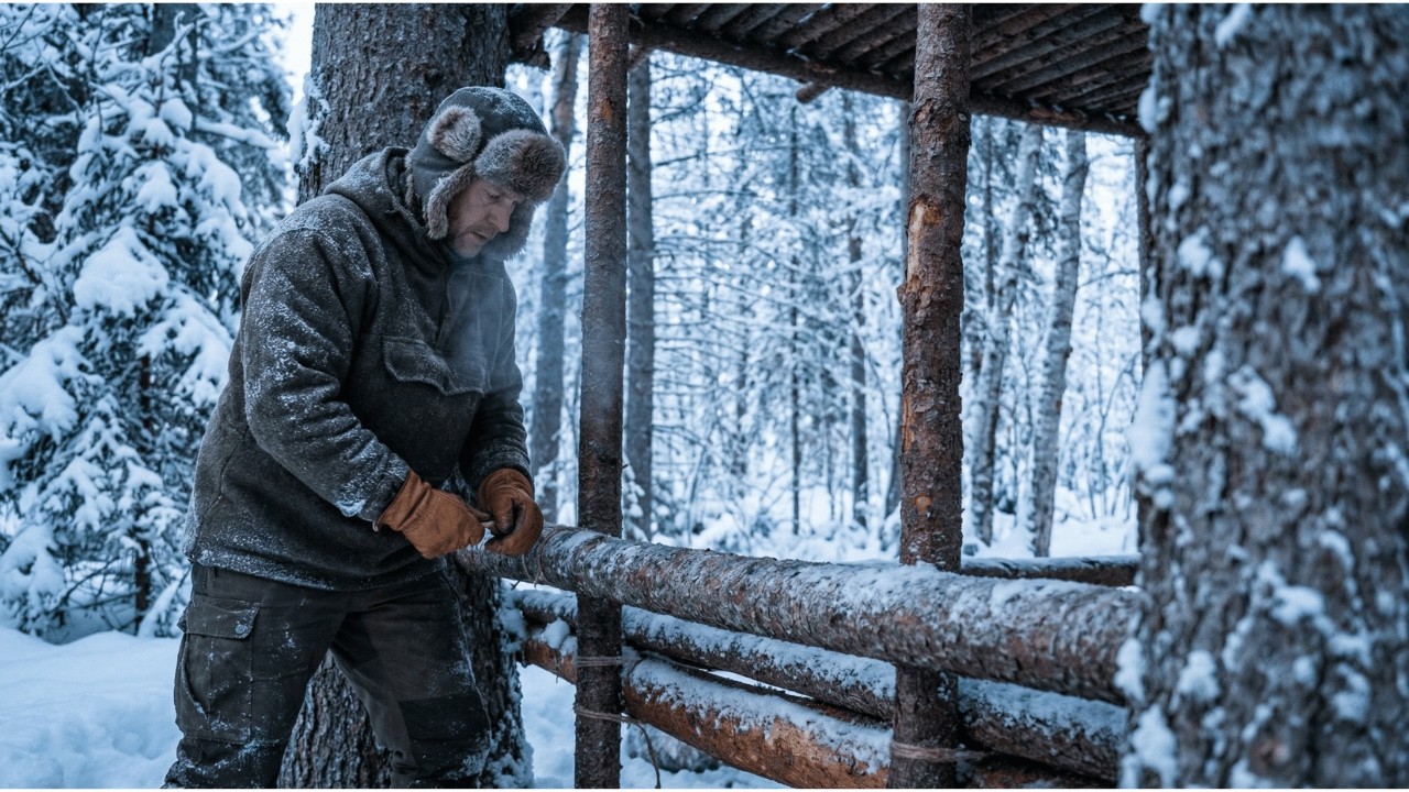 Alone in the winter forest, I built a shelter that should save my life