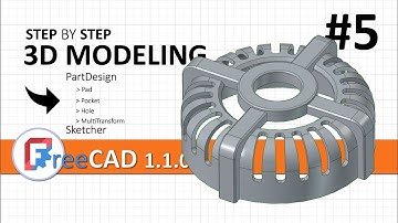 FreeCAD 1.1: 3D modeling exercise 5 | Sketch + PartDesign, Pad, Pocket + MultiTransform