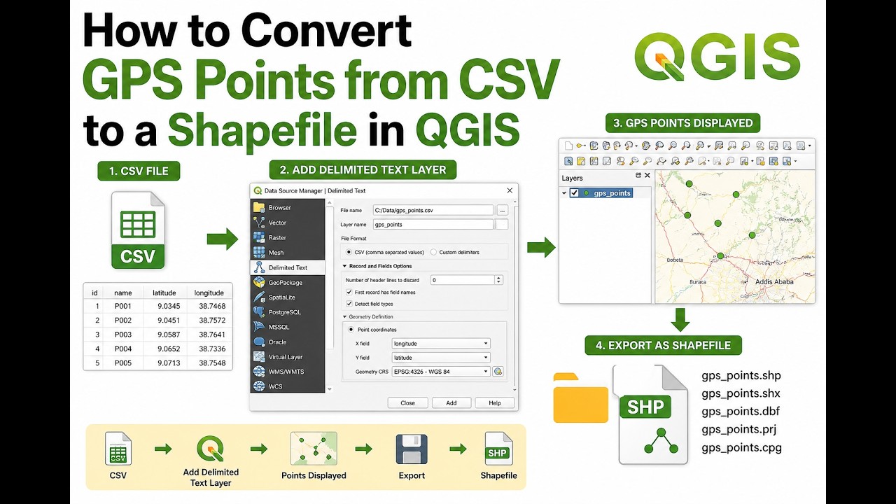 How to Convert GPS Points from CSV to a Shapefile in @Episode 6 @gis ...