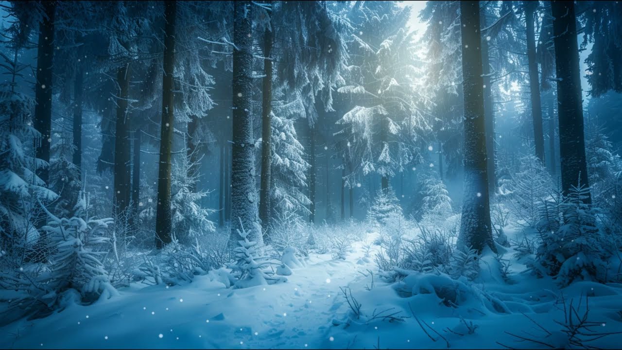 Snowy Forest Night – White Noise – 3 Hours