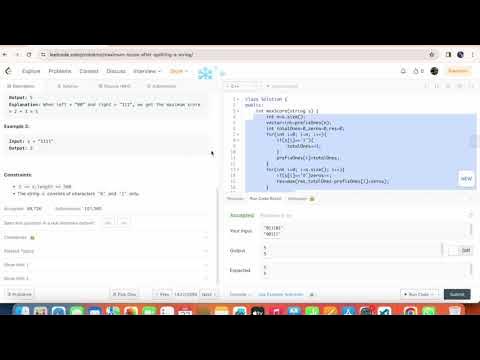 Leetcode | 1422. Maximum Score After Splitting a String | C++ ...