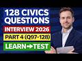 🦅 128 Civics Questions for U.S. Citizenship Interview 2026 – Both learn and test (Q97-128)