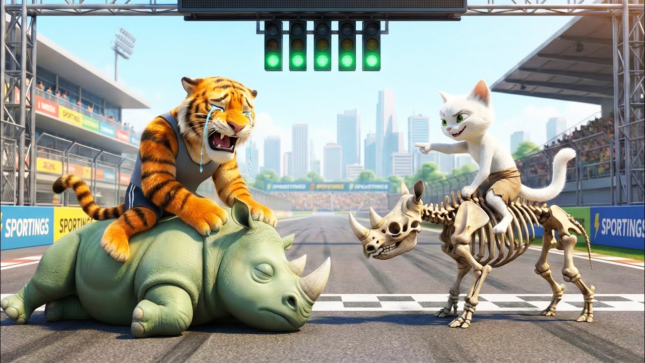 Heartbroken Skinny Cat Gets Rhino Champion Racing | AI Animation