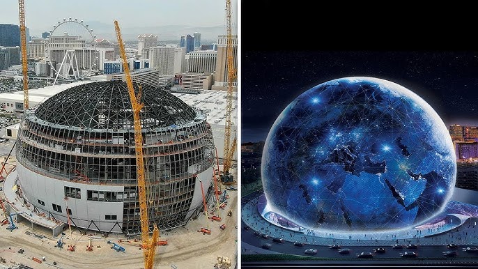 gigantic LED sphere illuminates las vegas skyline for the first time