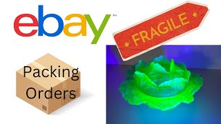 Packing EBay Orders - Vintage Portieux Vallerysthal Green Uranium Glass Cabbage Dish with Lid