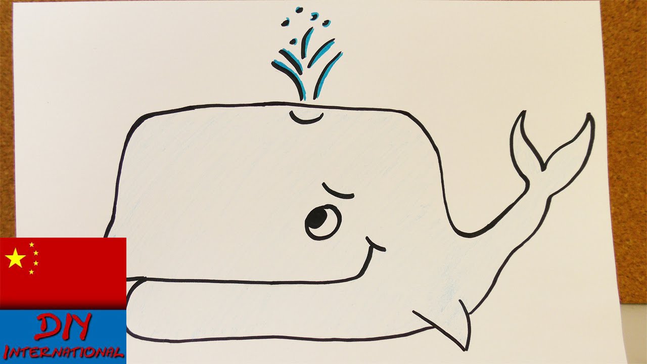 DIY 手工 制作 绘画 填色 简笔画 超级 简单 黑白 彩色 水彩画 喷水 海洋 动物 鲸鱼 展示