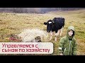 Управляемся с сыном по хозяйству. Проверяем котность козы. Осваиваем зернодробилку.