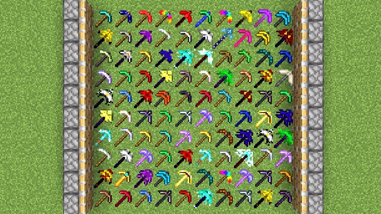 Minecraft Pickaxe Color x100 minecraft pickaxes combined = ??? - YouTube