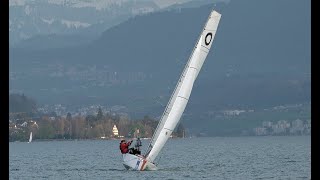 Sailing on Lake Zurich - Front View in Strong Winds, Heeling and Tacking!