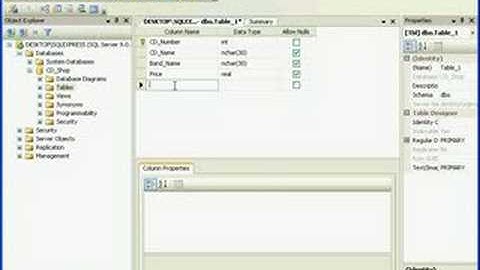 4.0 Creating a Simple Table in SQL Server 2005 Express
