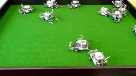 13 NXT robots interact