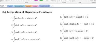 Integration of Hyperbolic Functions