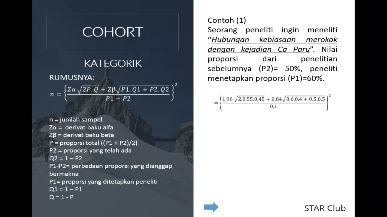 rumus besar sampel desain cohort skala data kategorik - YouTube