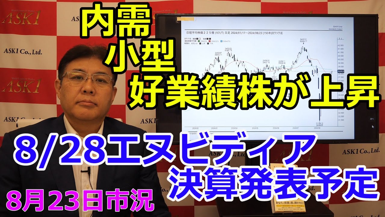 2024年8月23日【内需・小型・好業績株が上昇 8/28エヌビディア決算発表