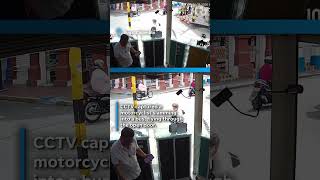CCTV captures motorcyclist walk away from bus crash