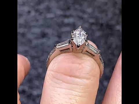 Baguette / Round Brilliant Lab Grown Diamond Engagement Ring with Milgrain Accents ring video