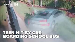 School bus camera captures teen struck by passing car