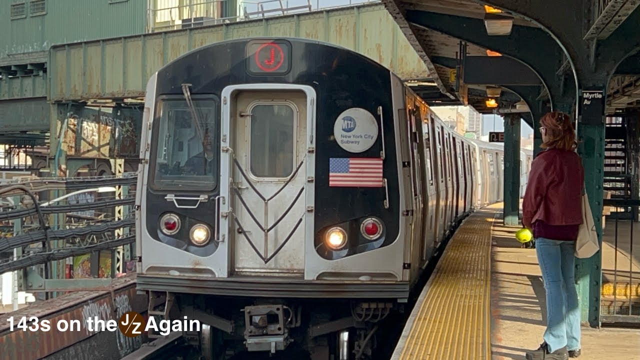 R143 (J) train Entering and leaving Myrtle ave and Marcy ave - YouTube