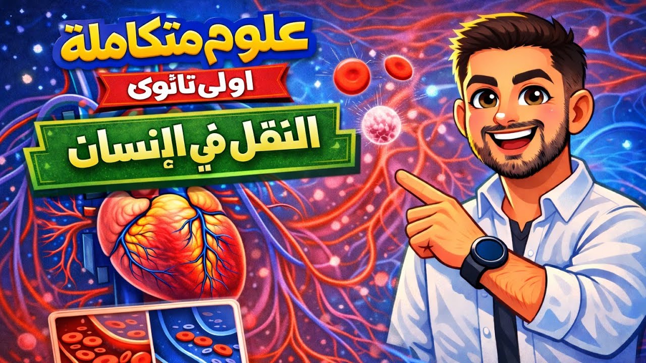 شرح النقل في الإنسان (القلب والدورة الدموية) علوم متكاملة أولى ثانوي 2026 | رحلة الدم من القلب للجسم