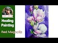 Painting Watercolor flowers - Red Magnolia ART JACK