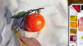 Still Life #54 - Watercolor Painting of a Mandarin Orange with Leaves