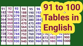 91 ते 100 Tables in English 91 te 100 Padhe English Maths Scholarship Study पाढे इंग्रजीमधून