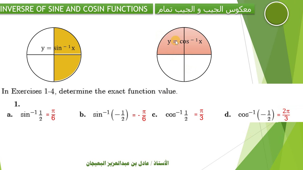 الدرس الثالث و العشرون : معكوس الجيب و الجيب تمام - CH1- INVERSRE OF SINE AND COSIN FUNCTIONS