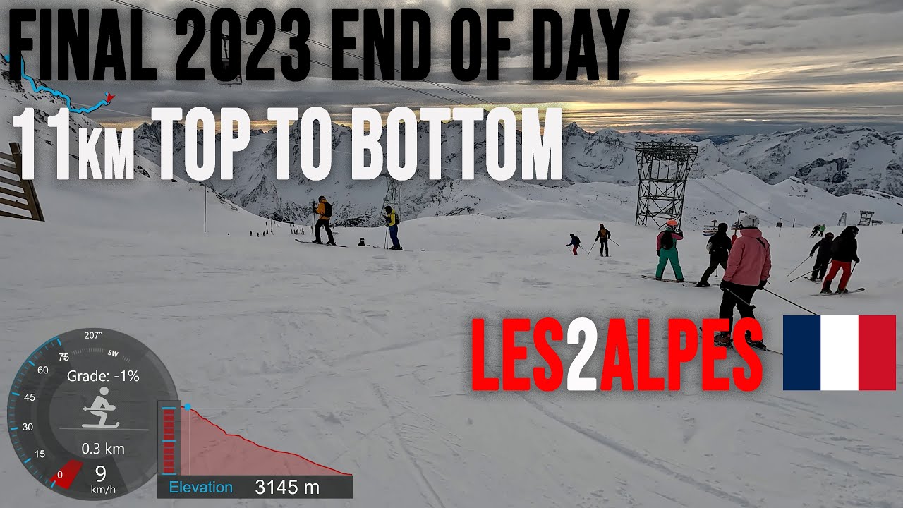 [4K] Skiing Les2Alpes, Final 2023 - 11km End of Day Top to Bottom, France GoPro HERO11