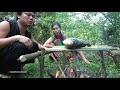 Survival Skills - Primitive Couple Meet Big Fish And Catching Big Fish - Cooking Fish For Food