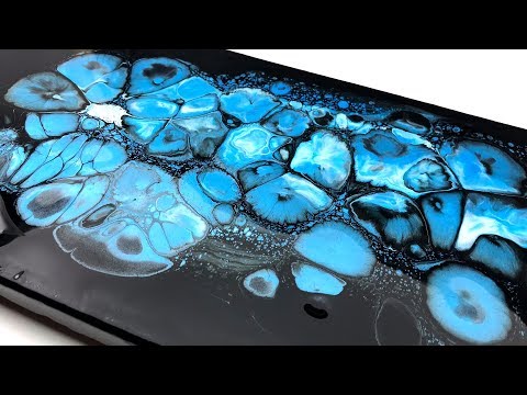 acrylic pouring - Center Swipe -  black and blue