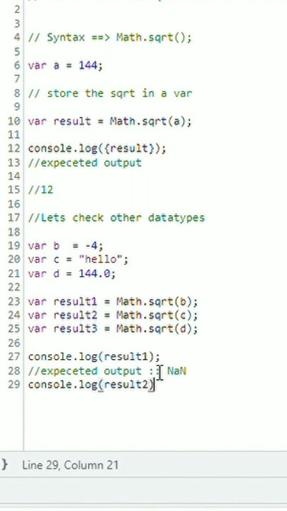 Javascript program to find the square root of different data types 🟨 ...