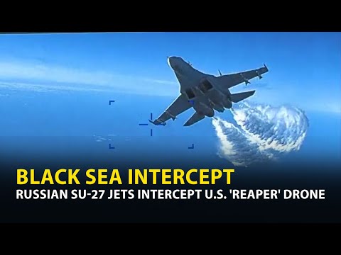 Российские Су-27 атакуют американский дрон над Черным морем / MQ-9 interaction with Russian SU-27