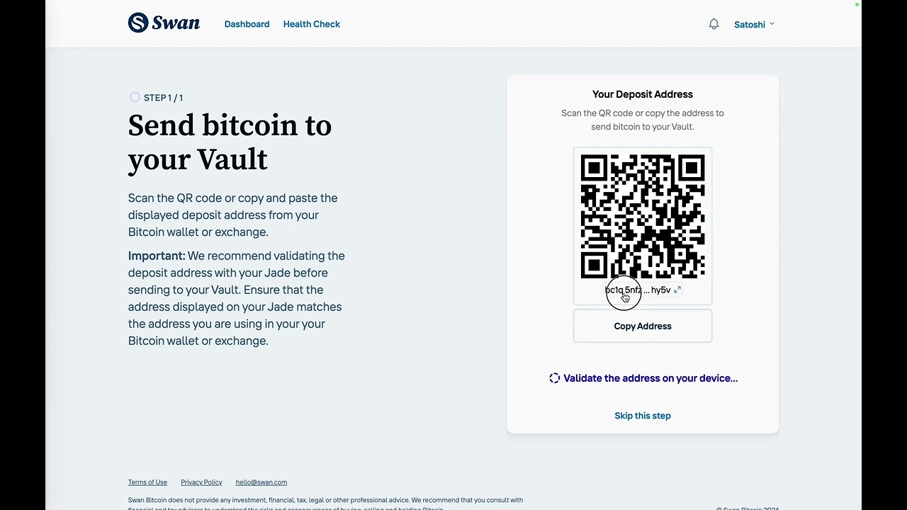 How do I deposit Bitcoin into my Swan Vault? – Swan FAQ