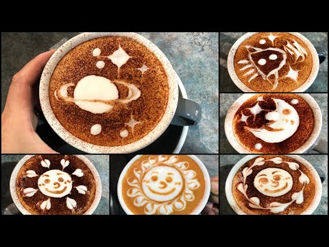 Planets, Saturn, Sun, Moon, Rocket:: Latte Art