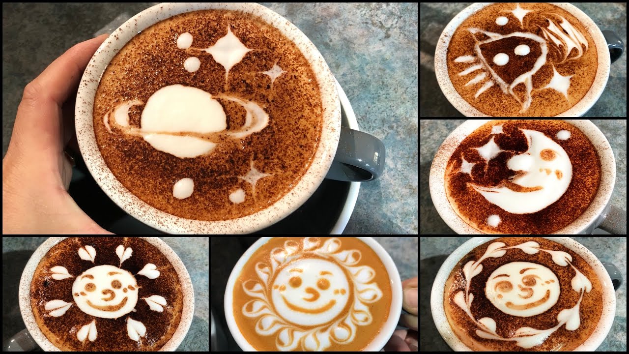 Планеты, Сатурн, Солнце, Луна, Ракета: Латте-арт