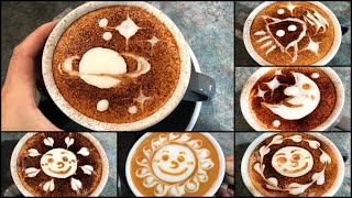 Planets, Saturn, Sun, Moon, Rocket:: Latte Art