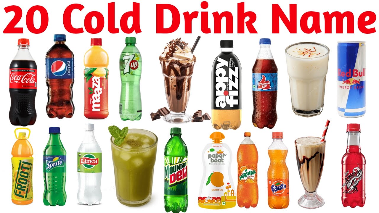 20 कोल्ड ड्रिंक के नाम 🥤 | Learn 20 Cold Drink Names for Kids with Pictures & Sounds