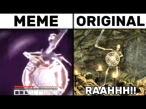 Skeleton Banging Shield Meme vs Original | Skyrim Skeleton Shield Meme Original