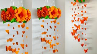 DIY Paper Rose Flower wall hanging/ทำโมบายแขวนดอกไม้สวยๆประดับห้อง/แม่เนย น้องพอสDIY