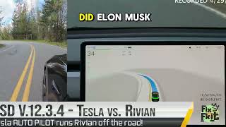 Tesla vs Rivian🥊 Auto pilot runs RIVIAN off the road