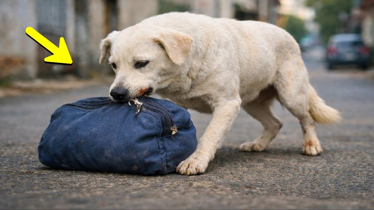 Kutya sírt, miközben egy régi táskát húzott az úton – Amit az orvos talál, mindannyian sírni kezdtek